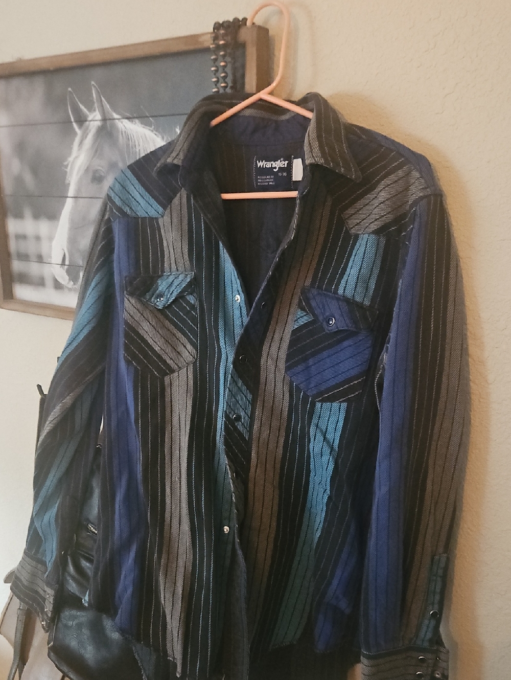 Wrangler Striped Western Shirt in Blue, Teal and Gray